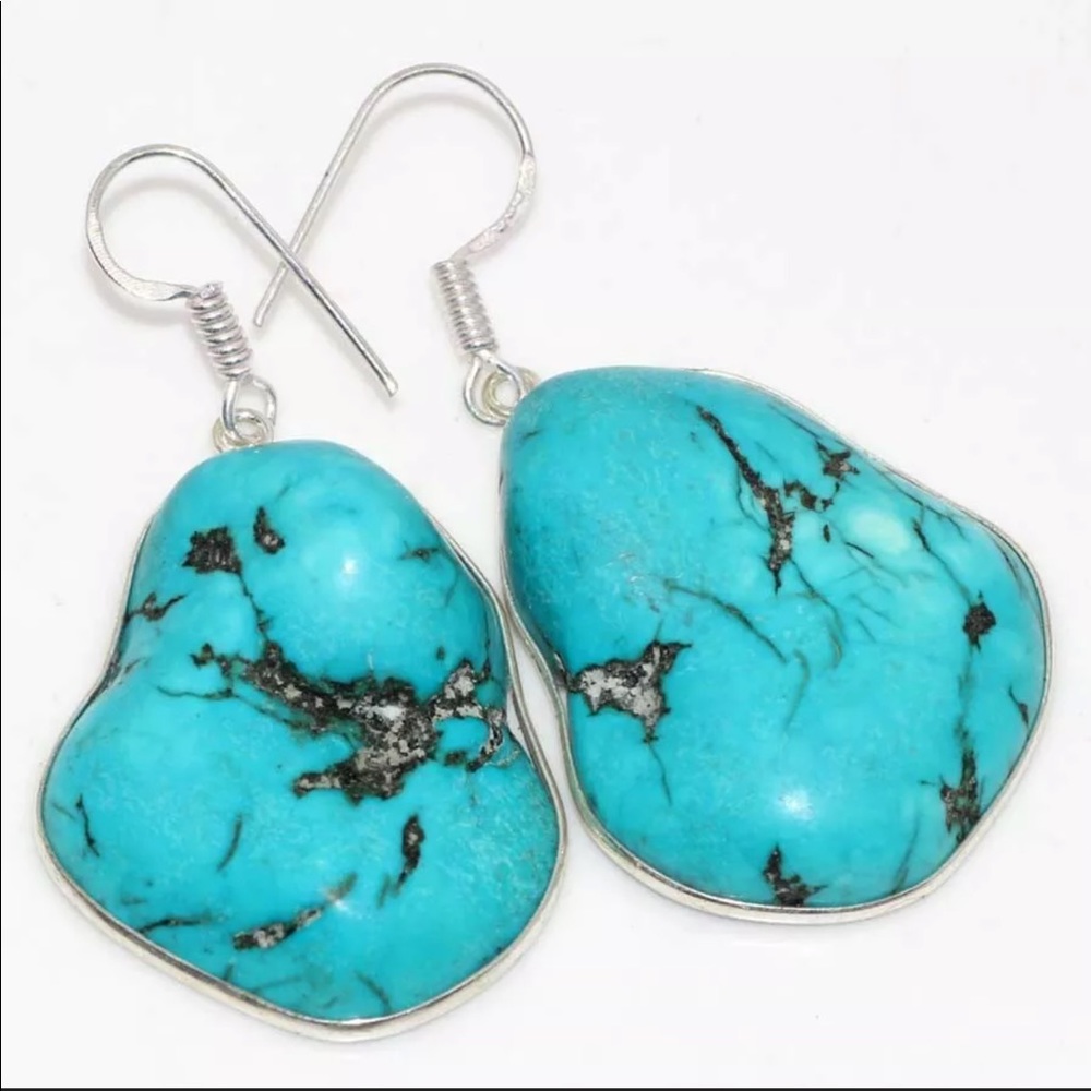 Turquoise Sterling Silver Earrings, Large